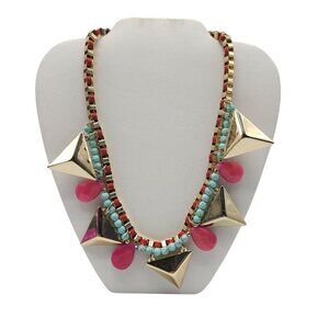 Zoë + Syd Gold Triangle Statement Necklace With Pink & Turquoise Beads